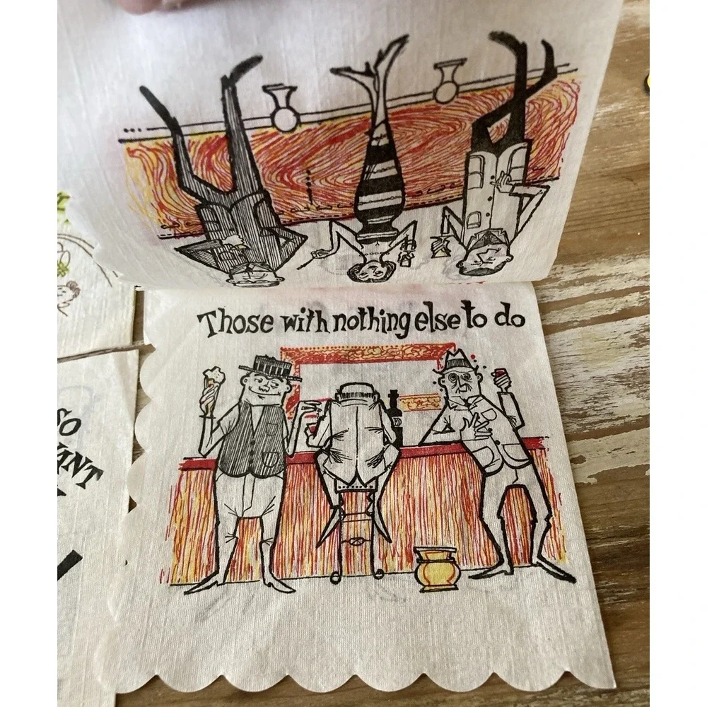 Vintage bar paper cocktail napkins gag joke themed football bartenders 1960's